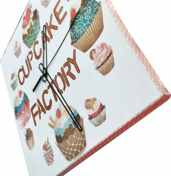 Carreira de rel&oacute;gio de madeira modelo "cup-cake-cake 