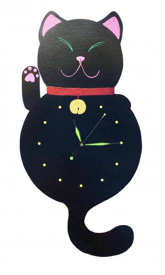 Relógio de madeira modelo "Maneki-neko" Gato chinês