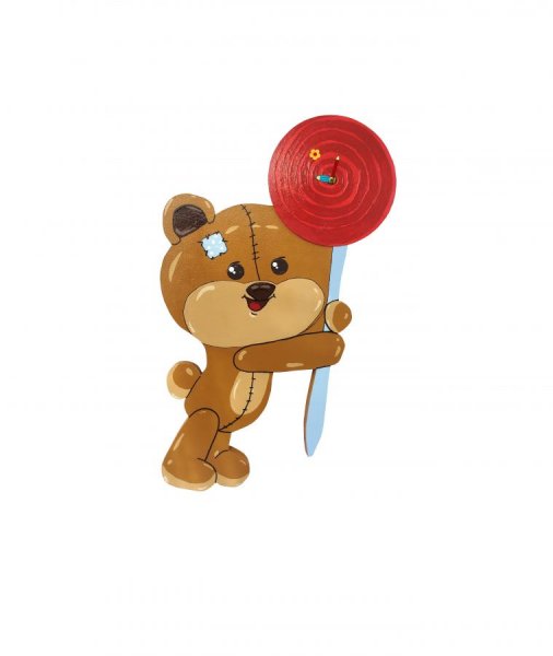 Rel&oacute;gio "urso de peluche e bombom" mdf crian&ccedil;a