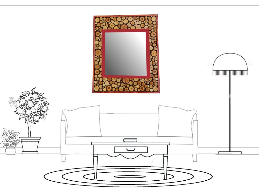 Grande espelho rectangular em madeira de mogno vermelho 47 x 56 cm