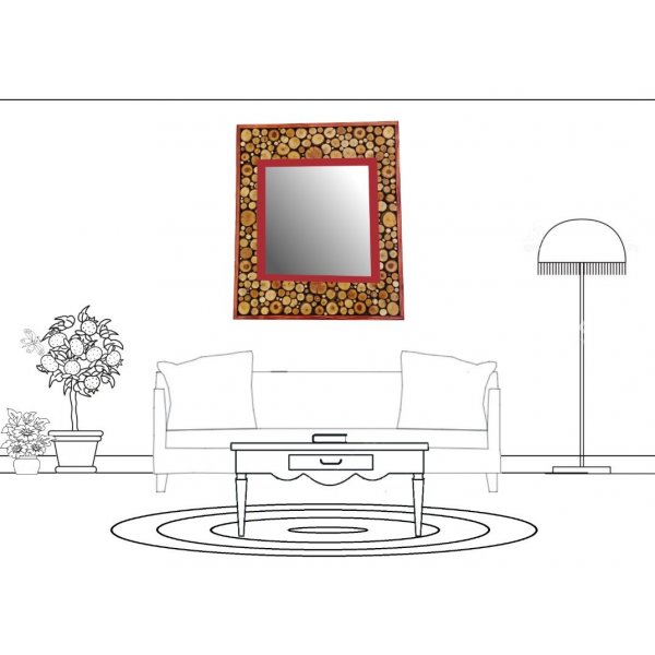 Grande espelho rectangular em madeira de mogno vermelho 47 x 56 cm