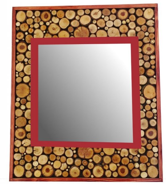 Grande espelho rectangular em madeira de mogno vermelho 47 x 56 cm