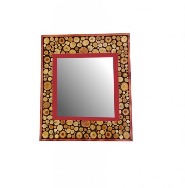 Grande espelho rectangular em madeira de mogno vermelho 47 x 56 cm