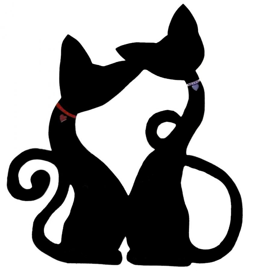 Modelo de parede ou placa de porta de madeira: casal gato grande abraço coração 46x40 cm preto