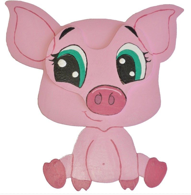 Modelo de parede ou placa de porta de madeira: manga de leitão chibi 21x20 cm rosa