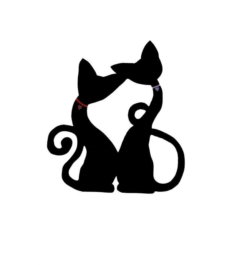 Modelo de parede ou placa de porta de madeira: casal gato grande abraço coração 46x40 cm preto