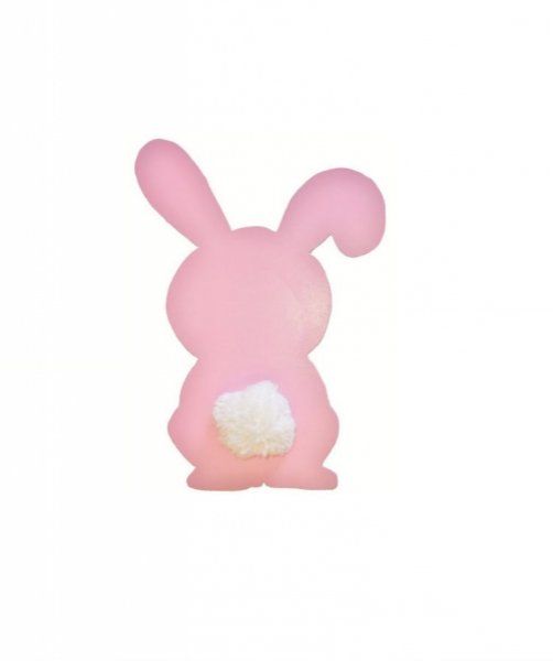 Modelo de parede ou placa de porta de madeira: coelho rosa com cauda de pompom de l&atilde; 29x20 cm rapariga
