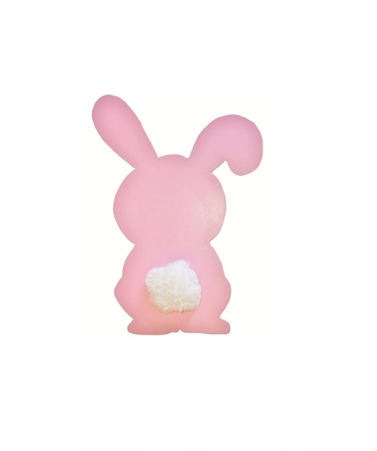 Modelo de parede ou placa de porta de madeira: coelho rosa com cauda de pompom de lã 29x20 cm rapariga