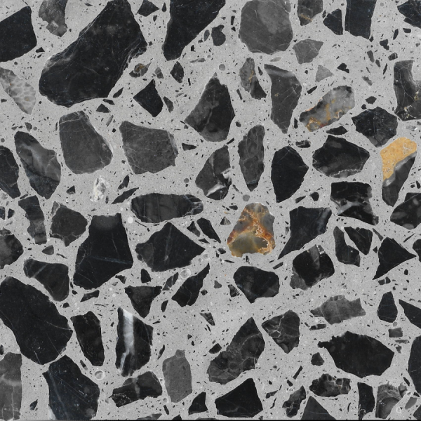 borboleta em sapiens, cerejeira e faia com um toque de &eacute;bano sobre uma escultura de madeira de m&aacute;rmore italiano Terrazzo &agrave; base de m&aacute;rmore