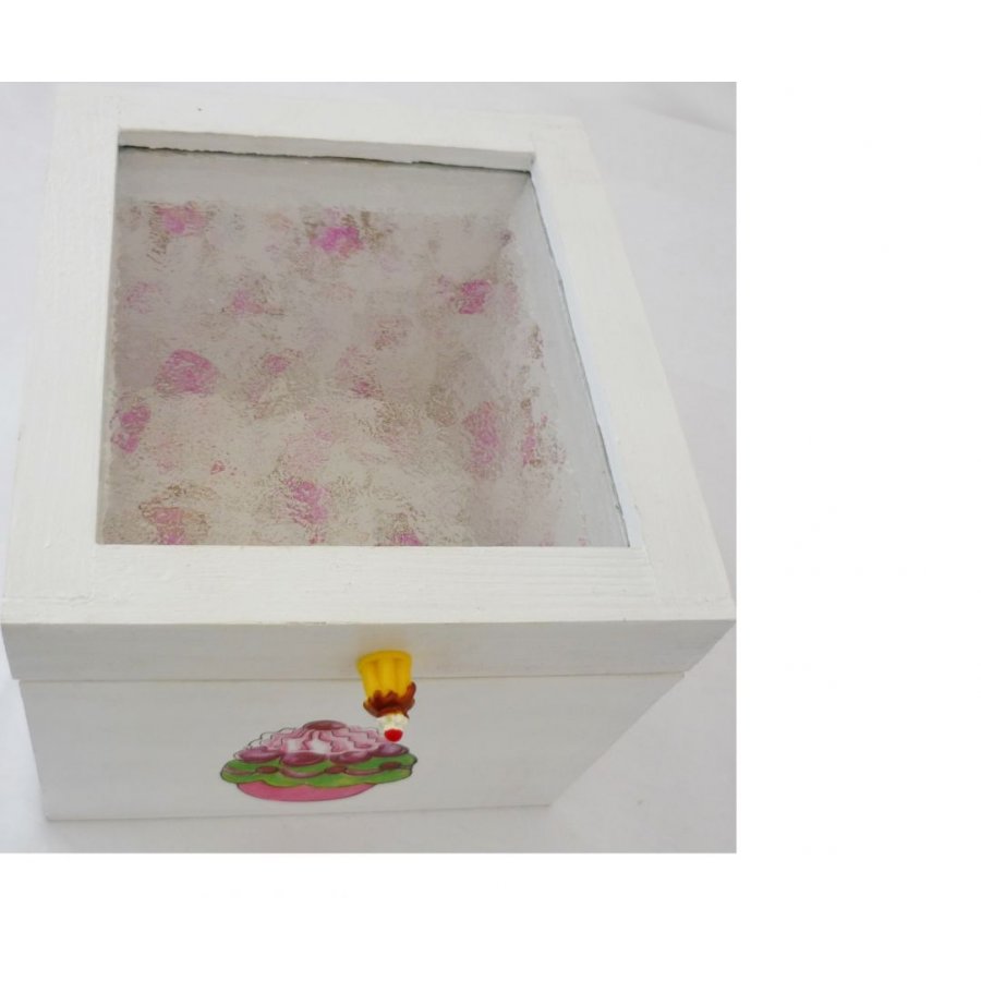 Pequena caixa de madeira maciça com decoração de cupcake branco