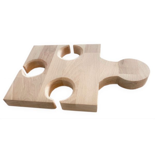 Tábua de corte de madeira de faia natural Fsc Model Puzzle Piece 3 Glass Slot