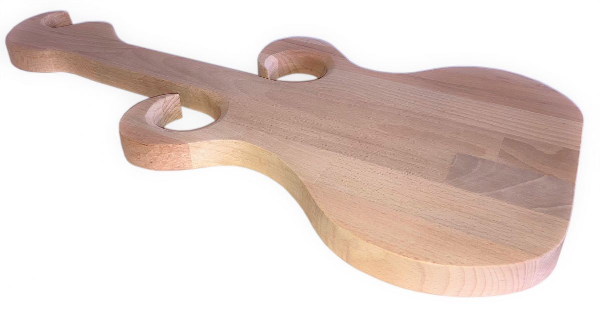 Tábua de corte de madeira de faia natural FSC modelo de guitarra para 2 copos