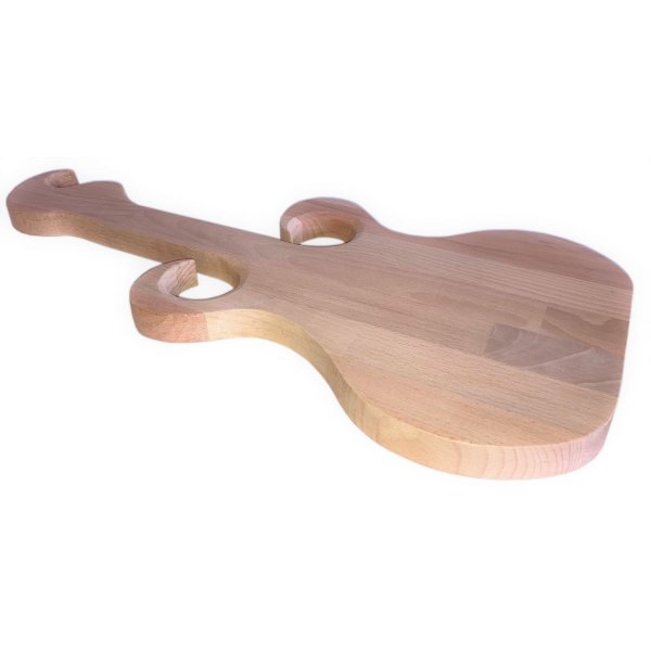 Tábua de corte de madeira de faia natural FSC modelo de guitarra para 2 copos