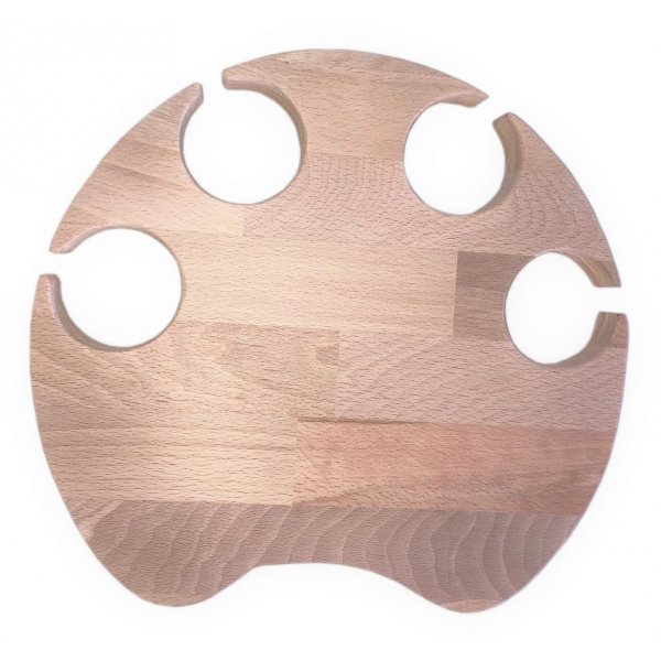 T&aacute;bua de corte de madeira de faia natural FSC com modelo de pata de gato para 4 copos de a&ccedil;o