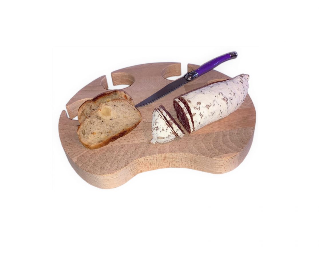 Tábua de corte de madeira de faia natural FSC com modelo de pata de gato para 4 copos de aço