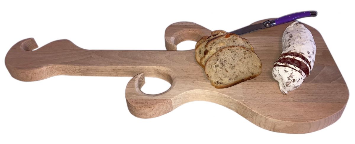 Tábua de corte de madeira de faia natural FSC modelo de guitarra para 2 copos