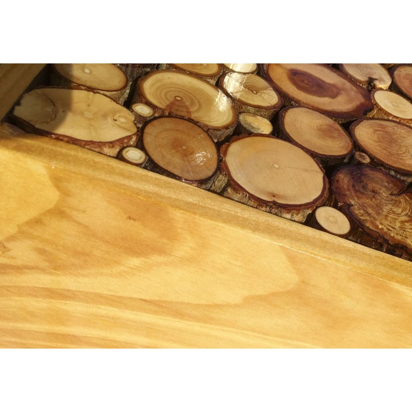 Porta revestimentos de parede rectangular feito de toros de madeira cor de mel com 1 gancho e chaveiro 30x20 cm