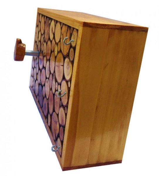 Porta revestimentos de parede rectangular feito de toros de madeira cor de mel com 1 gancho e chaveiro 30x20 cm