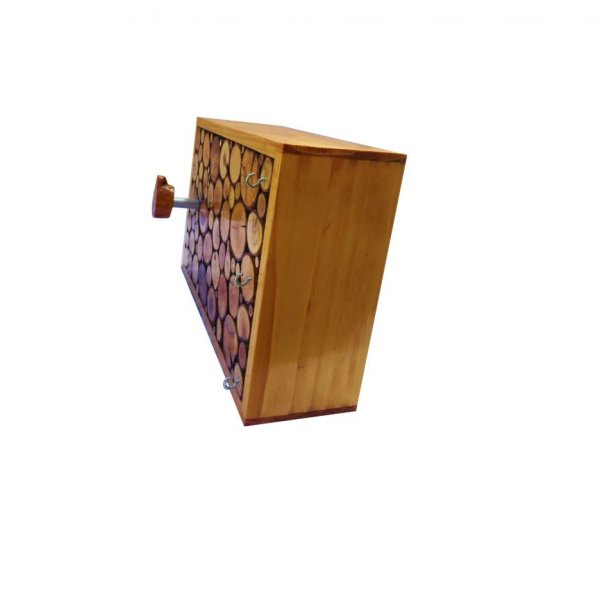 Porta revestimentos de parede rectangular feito de toros de madeira cor de mel com 1 gancho e chaveiro 30x20 cm