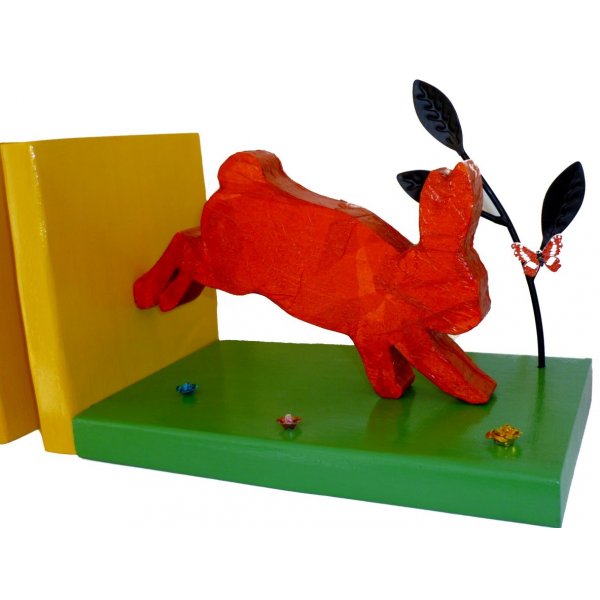 Finalizador de livro moderno em madeira maci&ccedil;a "Coelhos" em pinho das Landes 