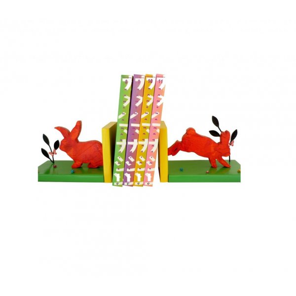 Finalizador de livro moderno em madeira maci&ccedil;a "Coelhos" em pinho das Landes 