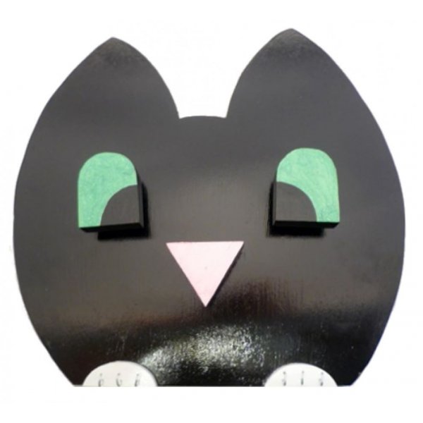 De volta &agrave; escola em modelo de madeira: l&aacute;pis de gato malicioso Panela e bengaleiro de parede com 3 ganchos + chaveiro