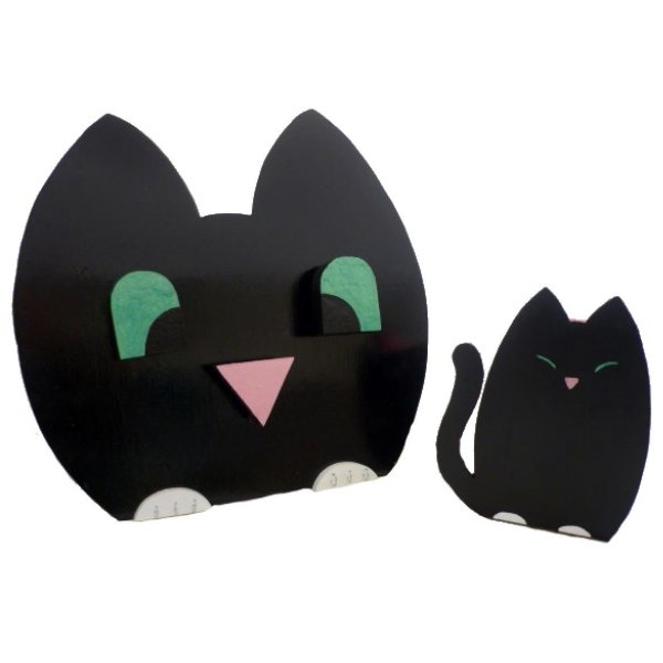 De volta &agrave; escola em modelo de madeira: l&aacute;pis de gato malicioso Panela e bengaleiro de parede com 3 ganchos + chaveiro