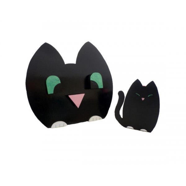 De volta &agrave; escola em modelo de madeira: l&aacute;pis de gato malicioso Panela e bengaleiro de parede com 3 ganchos + chaveiro