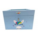 Caixa de madeira com tampa de vidro. Modelo : unicórnio azul