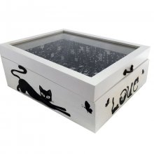 Caixa de madeira com tampa de vidro. Modelo : love cat