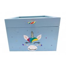 Caixa de madeira com tampa de vidro. Modelo : unicórnio azul