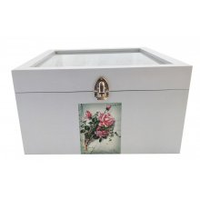 Caixa de madeira e a sua tampa de vidro. Modelo : carta de água rosa