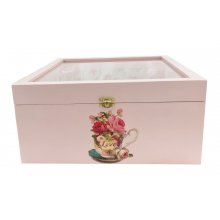 Caixa de madeira e a sua tampa de vidro. Modelo : chá de rosas