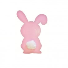 Modelo de parede ou placa de porta de madeira: coelho rosa com cauda de pompom de lã 29x20 cm rapariga