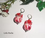 Brincos de pérolas de flores vermelhas com pérolas de cristal