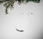 Pulseira de tornozelo com asa e contas de cristal boémio negro em corrente de prata 925