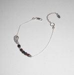 Asa original de cristal castanho e pulseira de missangas em corrente de prata 925