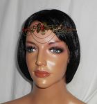 Tiara de bronze com contas de cristal vermelho boémio e desenho floral