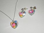Conjunto Pingente de coração branco AB com cristal Swarovski sobre corrente de prata 925