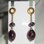 Brincos de vidro Murano e cristal púrpura