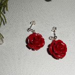 Brincos com rosas vermelhas, prata 925