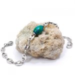 Pulseira de pedra rubizolita azul sobre corrente de café em grão de aço 