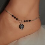 Pulseira original de prata 925/corrente de lenço com pérolas cinzentas e pedras hematitas
