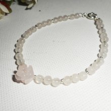 Bracelete de quartzo rosa e pérola sobre fecho de prata