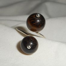 Anel original de prata 925 com pedras de olho de tigre castanho