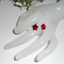 Anel duplo flor de cristal vermelho Swarovski