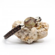 Pulseira de pedra de jaspe para homem em pele castanha de fila dupla