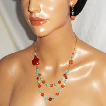 Colar de tartaruga com pedras carnelianas e turquesa 