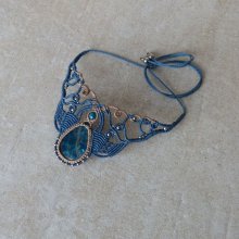 colar micromacramé azul pato bege com apatite