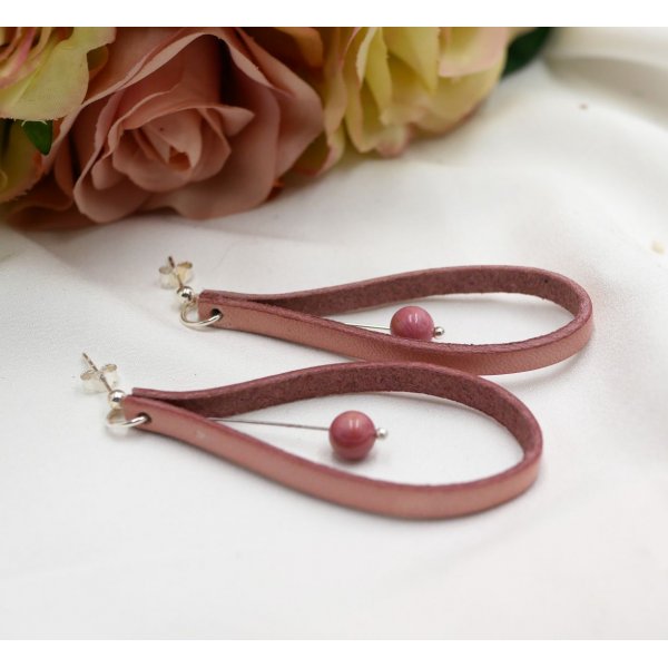 Brincos antigos de couro rosa em 925 tachas de prata 